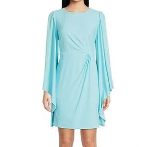 BADGLEY MISCHKA BLUE LONG FLARED SLEEVES MIDI DRESS